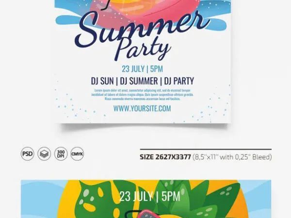 Colorful Illustrative Summer Party Facebook Cover and Flyer Template 1