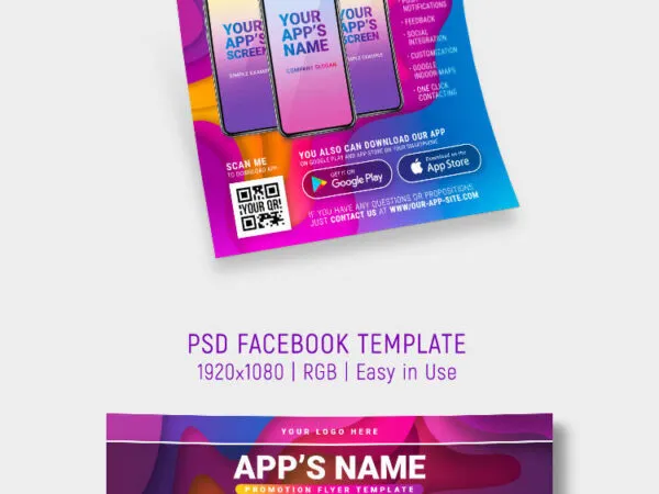 Colorful Modern App Promotion Flyer Template Along with Facebook Cover 1