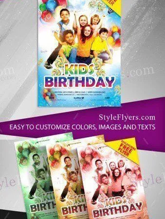Colorful Modern Kids Birthday Flyer Template 1