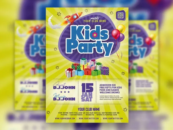Colorful Modern Kids Party Flyer Template 1