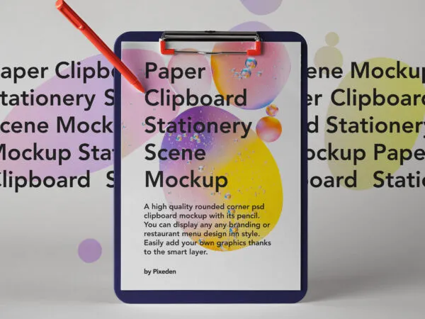 Colorful Paper Clipboard Mockup With Pen 1