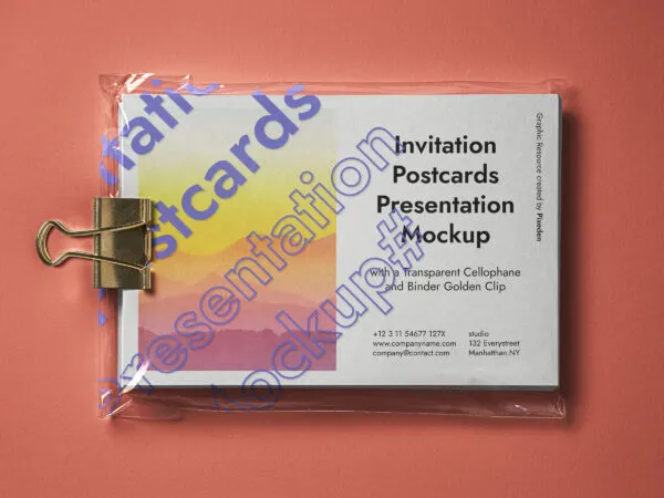 Colorful Postcard Mockup with Binder Clip 1