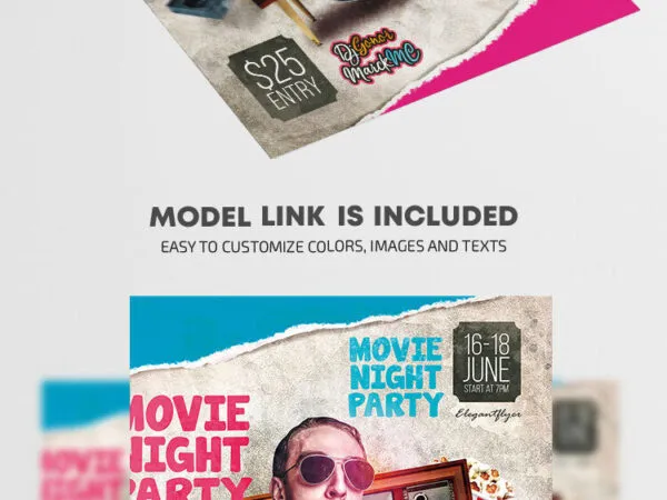 Colorful Retro Movie Night Flyer Template 1