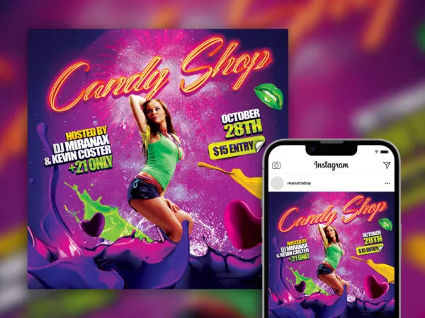 Colorful Splash Girls and Drinks Party Instagram Post Template 1