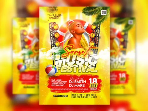 Colorful Sunset Music Festival Event Flyer Template 1