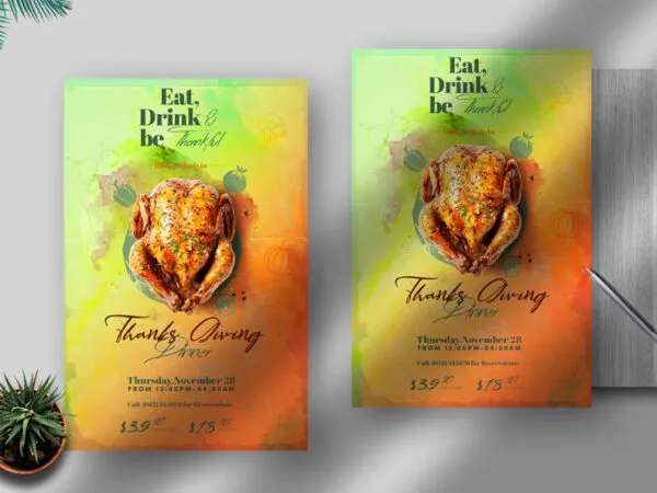 Colorful Thanksgiving Dinner Party Flyer Template 1