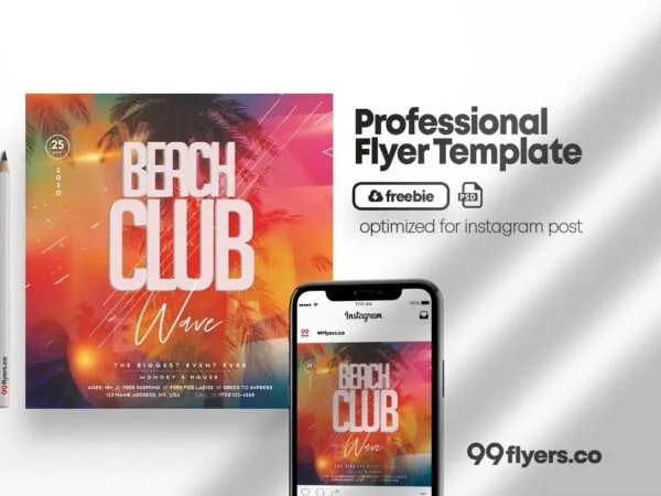 Colorful Tropical Beach Party Flyer Instagram Post Template 1