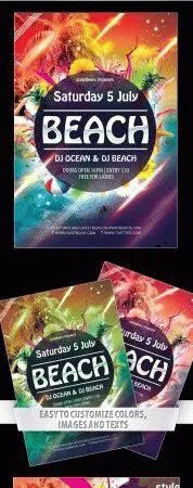 Colorful Tropical Beach Party Flyer Template 1