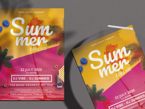 Colorful Tropical Beach Party Flyer with Palm Tree Background 1