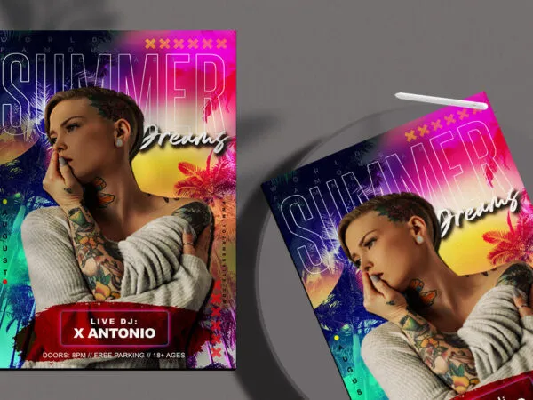 Colorful Tropical Night Party Flyer Template 1