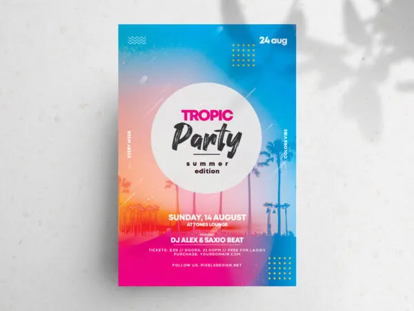 Colorful Tropical Summer Party Flyer Template 1