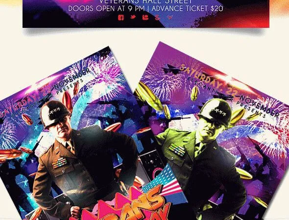 Colorful Veterans Day Celebration Flyer Template and Facebook Cover 1