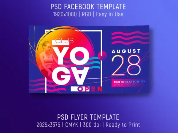 Colorful Yoga Club Facebook Cover and Flyer Template 1