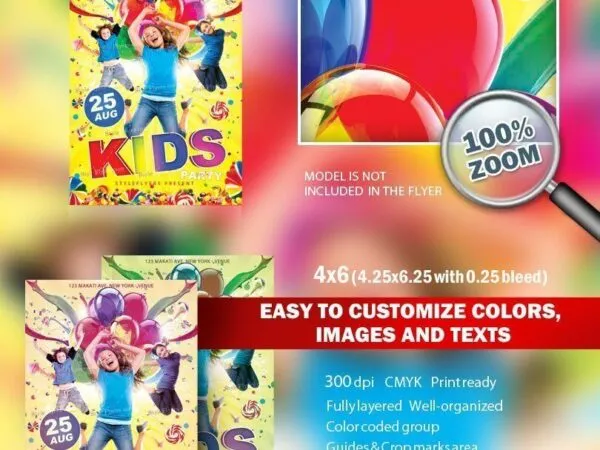Colorful and Playful Kids Party Flyer Template 1