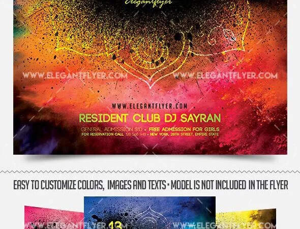Colorful and Vibrant Holi Festival Flyer Template Plus a Facebook Cover 1