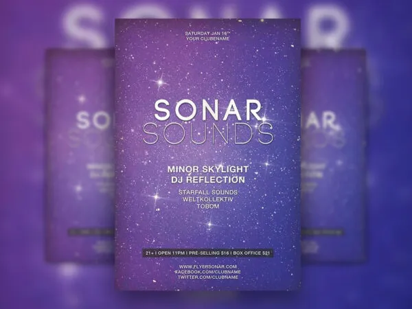Concert Music Party Flyer Template Featuring Sparkly Purple Theme 1