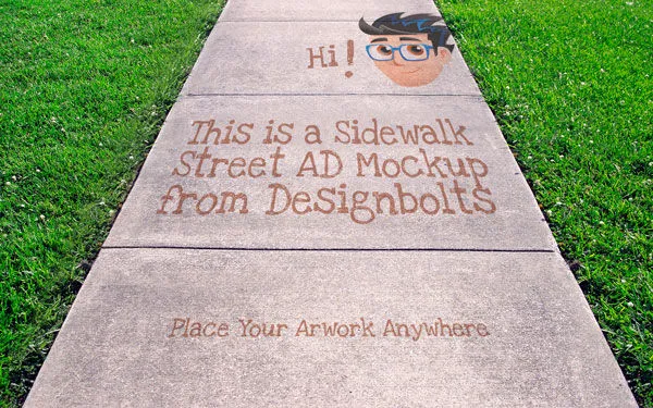 Concrete Street Sidewalk Going Through the Lawn Advertising Outdoor Mockup 1