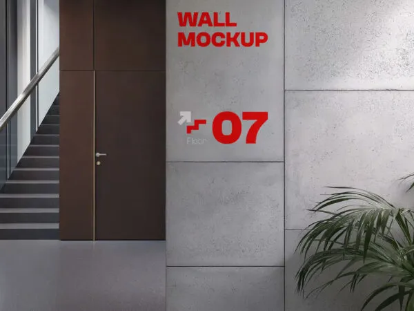 Concrete Wall with a Plant on the Office Mockup 1