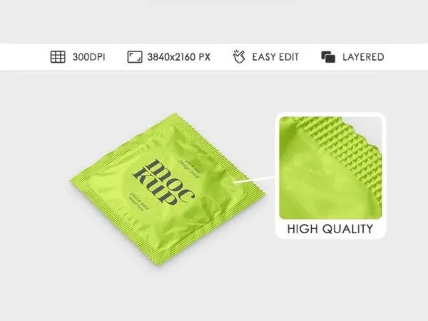 Condom Packaging Mockup in 3 Different Sights 1