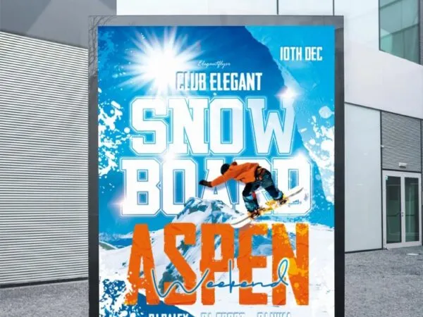 Cool Blue Snowboard Weekend Flyer Template 1