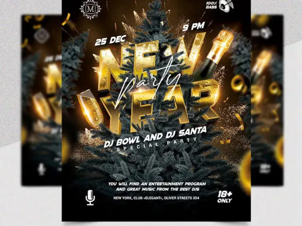 Cool Fireworks New Year Party Flyer Template 1