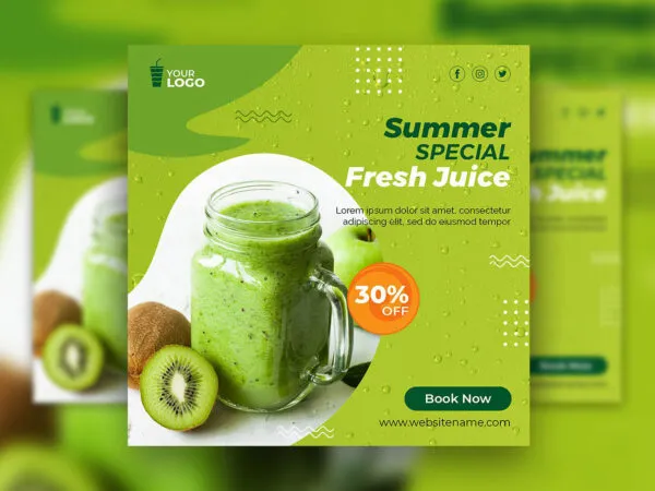 Cool Green Fresh Juice Flyer Instagram Post Template 1