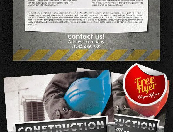 Corporate Photo Construction Company Flyer and Facebook Cover Template 1