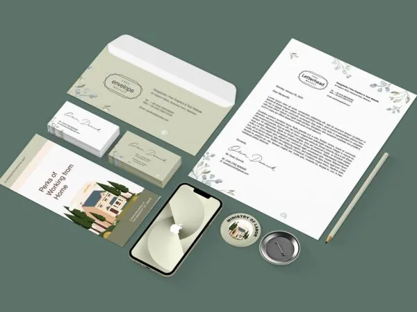 Corporate Stationery Mockup Including a Cellphone Letterhead and Business Cards 1