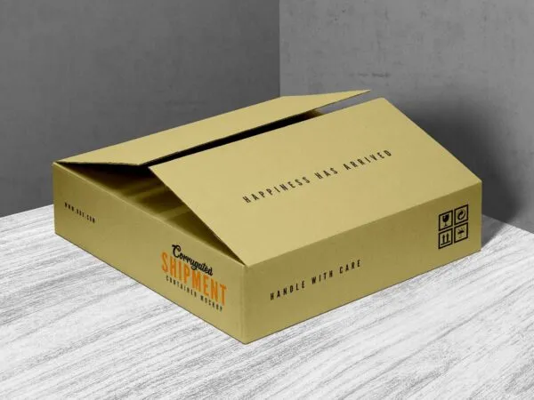 Corrugated Shipping Box Placed in Perspective Mockup 1