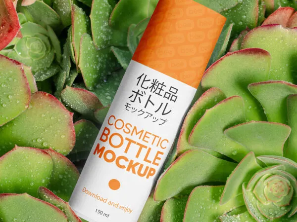 Cosmetic Bottle on Plant Mockup 1