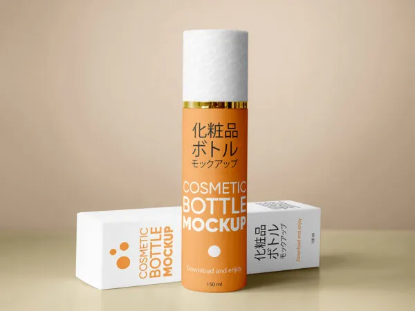 Cosmetic Bottle with Box Mockup 1