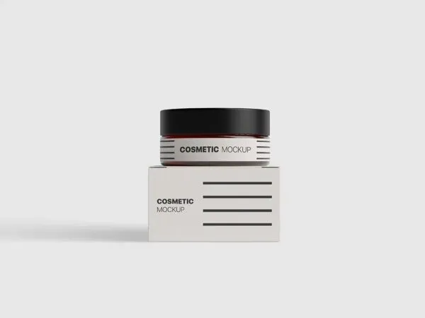 Cosmetic Jar on the Packaging Box Mockup 1