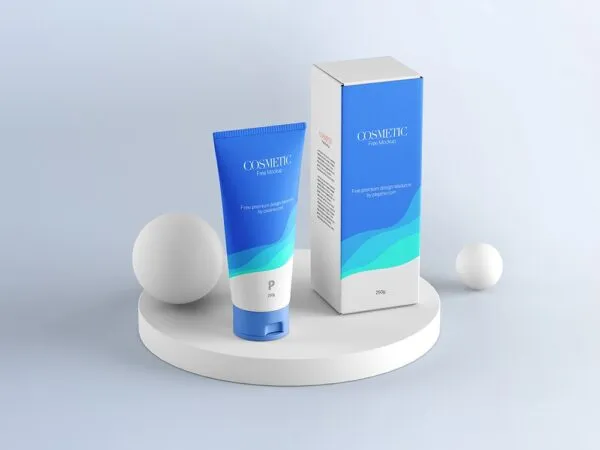 Cosmetic Tube with Paper Box Packaging Mockup on Cylindrical Shape 1