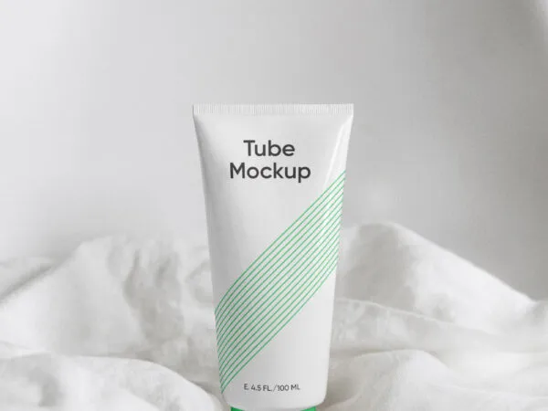Cosmetics Tube Standing on a Sheets Mockup 1