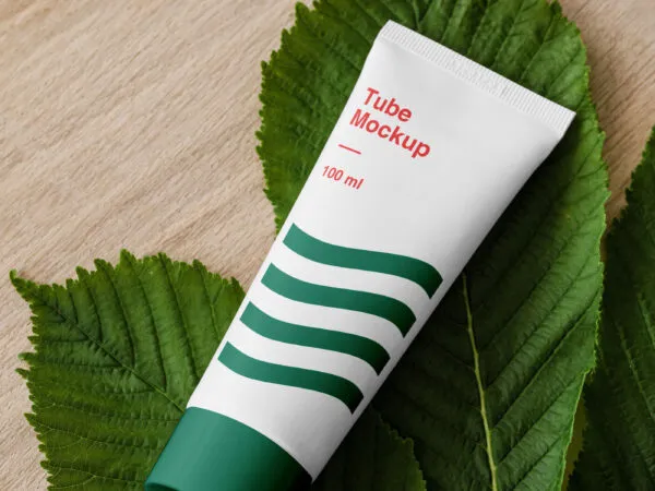 Cosmetics Tube on Lush Green Leaves 1