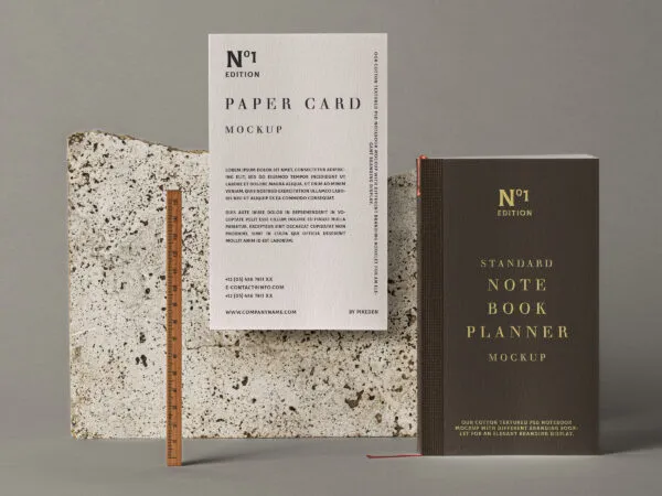 Cotton Textured Notebook and a Ruler Stationery Mockup 1