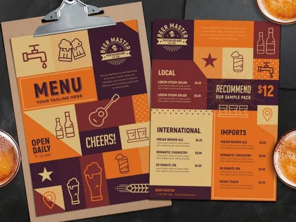 Craft Beer Menus Templates Filled with Warm Colors and Icons 1
