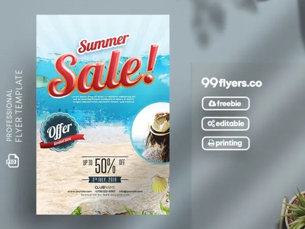 Cream Blue Summer Special Sale Festival Flyer Template 1
