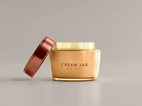 Cream Jar on the Floor in Front View Mockup 1