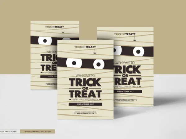 Creative Cartoon Halloween Trick Treat Party Flyer Design Template 1