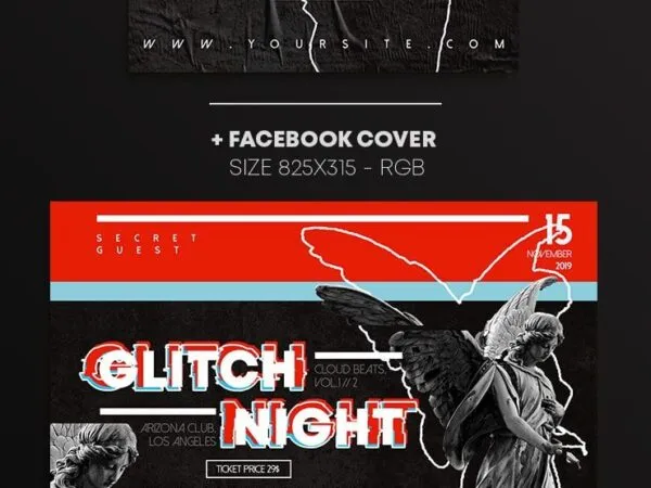 Creative Glitch Night Party Flyer Template with a Facebook Cover 1