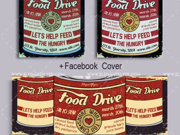 Creative Illustrated Border Food Drive Flyer Template and Facebook Cover 1