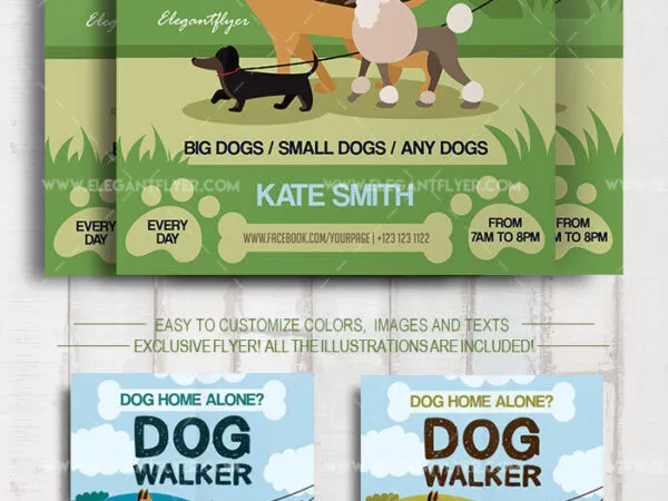Creative Illustrated Dog Walker Flyer Template and Facebook Cover 1