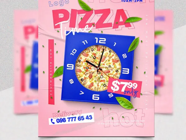 Creative Leafy Pizza Time Flyer Template 1
