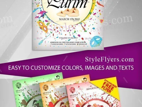 Creative and Cartoon Purim Flyer Template 1