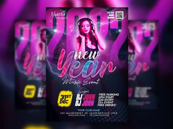 Creative and Lighting New Year Music Flyer Template 1