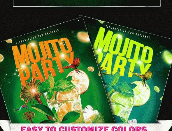 Creative and Round Mojito Ice Party Flyer Template Plus a Facebook Cover 1