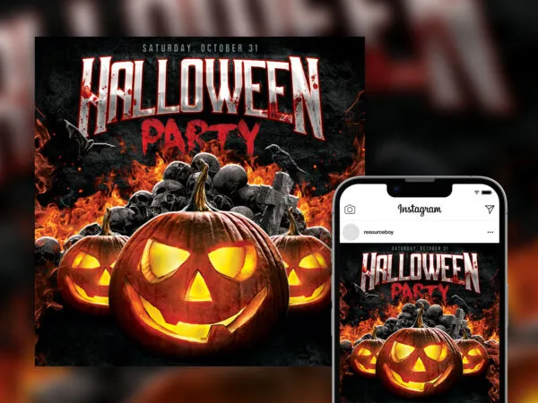 Creepy Bloody Flames Bold Halloween Party Instagram Post Template 1
