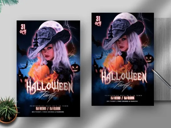 Creepy Dark Halloween Party Flyer Template 1