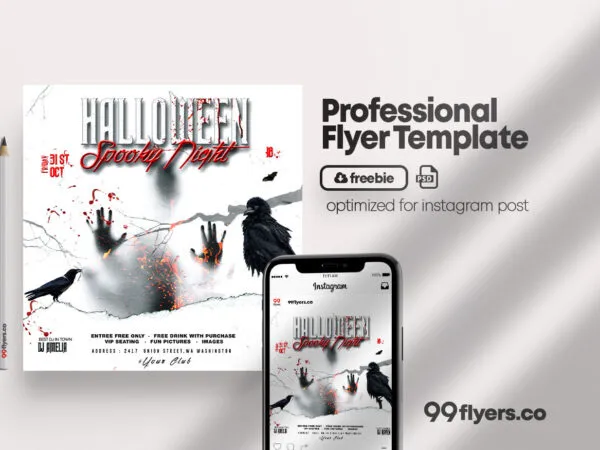 Creepy Halloween Night Club Flyer Instagram Post Template 1